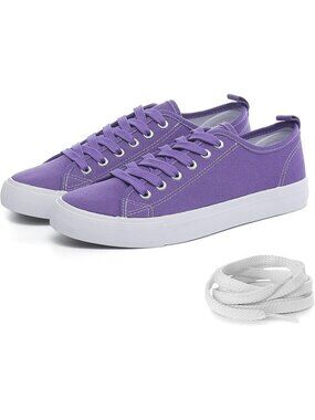 Women's Purple Canvas Shoes Lightweight Extra Laces Low Top Lace-Up Sneakers